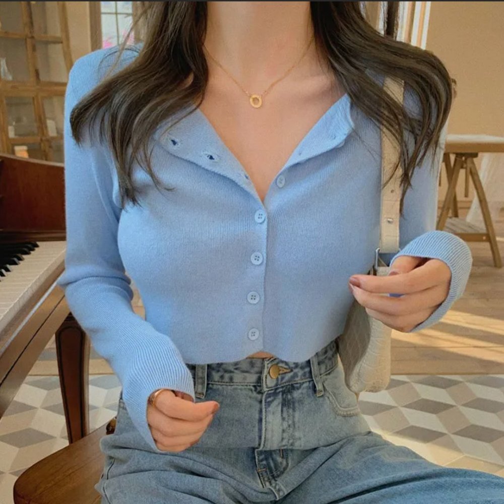Baby Blue Cropped Cardigan